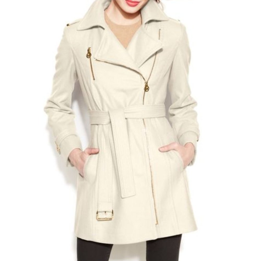 Michael Kors Asymmetrical Walker Wool Coat, Ivory